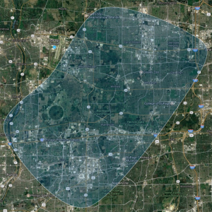 Image of map overlaid with coyote range visualization